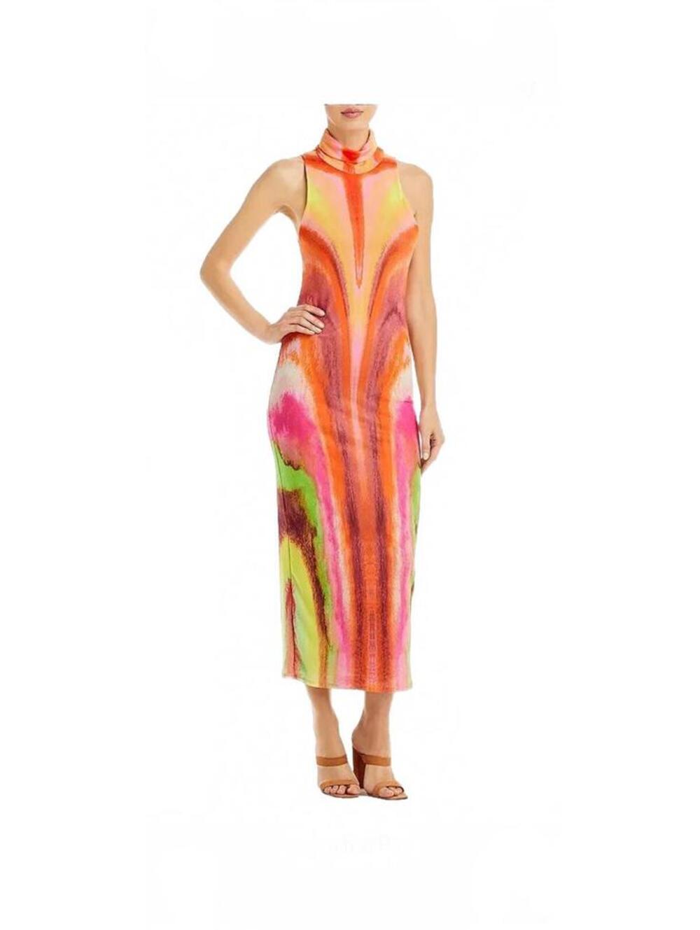 AFRM Serenity Printed Maxi Dress Open Back Mesh Bodycon M